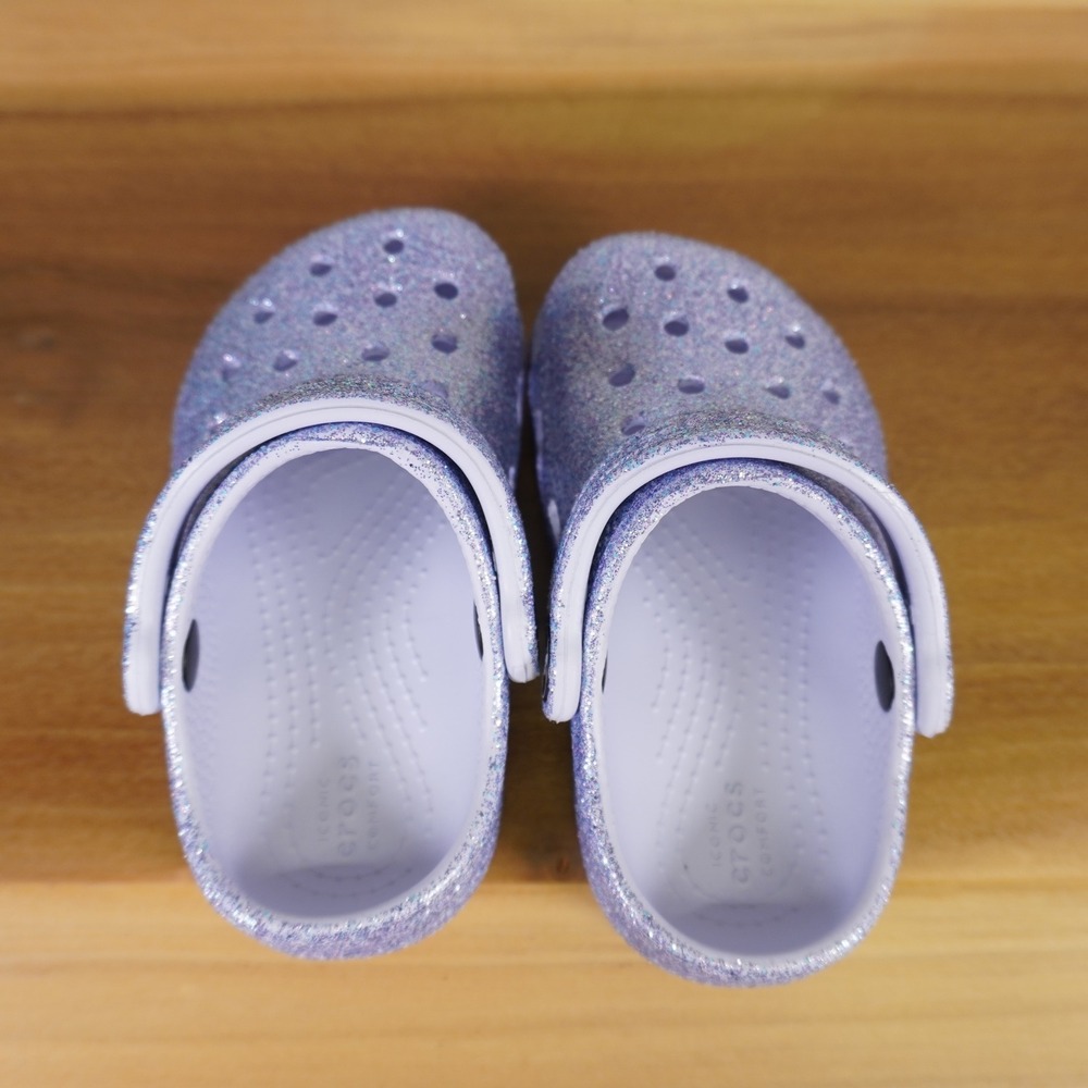 Crocs Classic Glitter Clog Toddler C6 Frosted Purple Sparkly Slip On Shoes - Picture 5 of 9